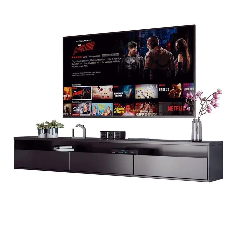 Rack Suspenso Pequeno De Parede Para Sala De Tv Ou Quarto Life 1.12 - Preto - Moveisaqui