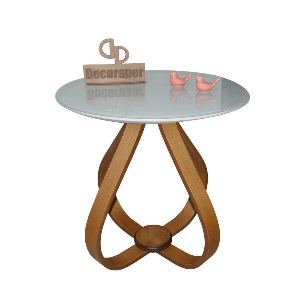 Mesa Lateral Cebola Com Vidro 60cm Off White 60cm