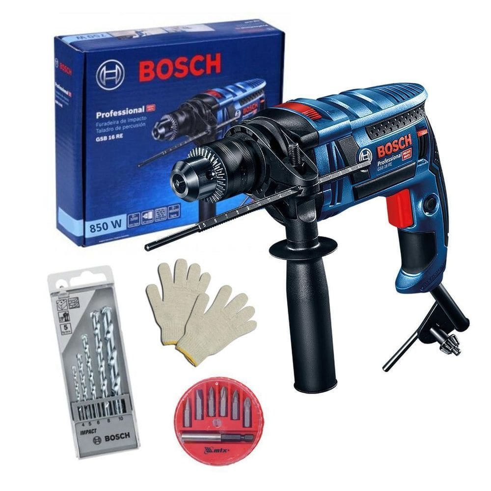Furadeira De Impacto 1/2 Pol 850W Gsb16Re Bosch + Acess 110V