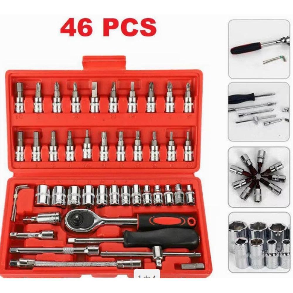 Kit De Soquetes E Catraca Com 46 Peças Alta Resistência