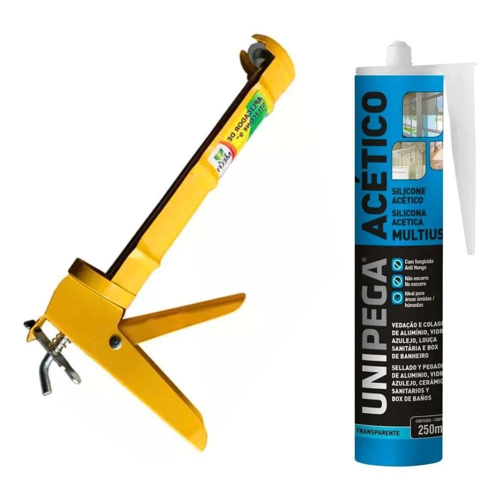 2X Kit Silicone Multiuso Acético + Pistola Aplicador Silicon