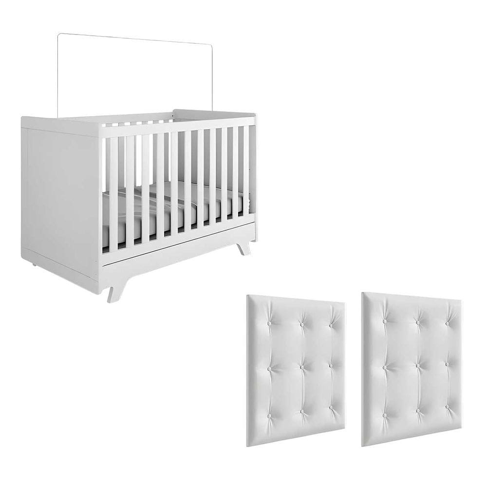 Kit Berço E Cabeceira Capitonê Retrô Peroba Branco Infantil