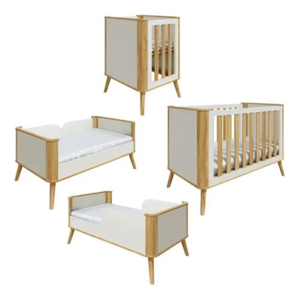 Berço Infantil Multifuncional Théo 4 Em 1 Off  White/amêndoa Off White/amêndoa