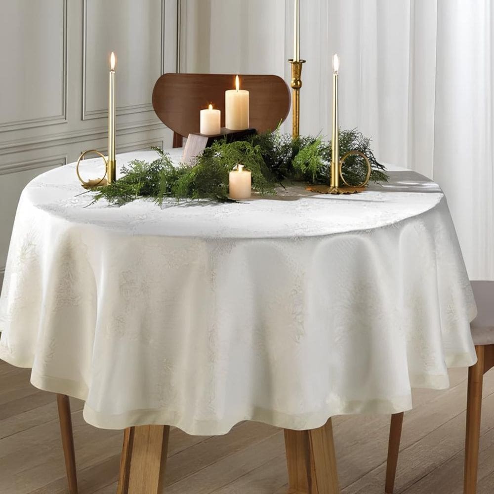 Toalha de Mesa Redonda 4 Lugares 160 cm Dohler Lumina II Jacquard Bege Pérola
