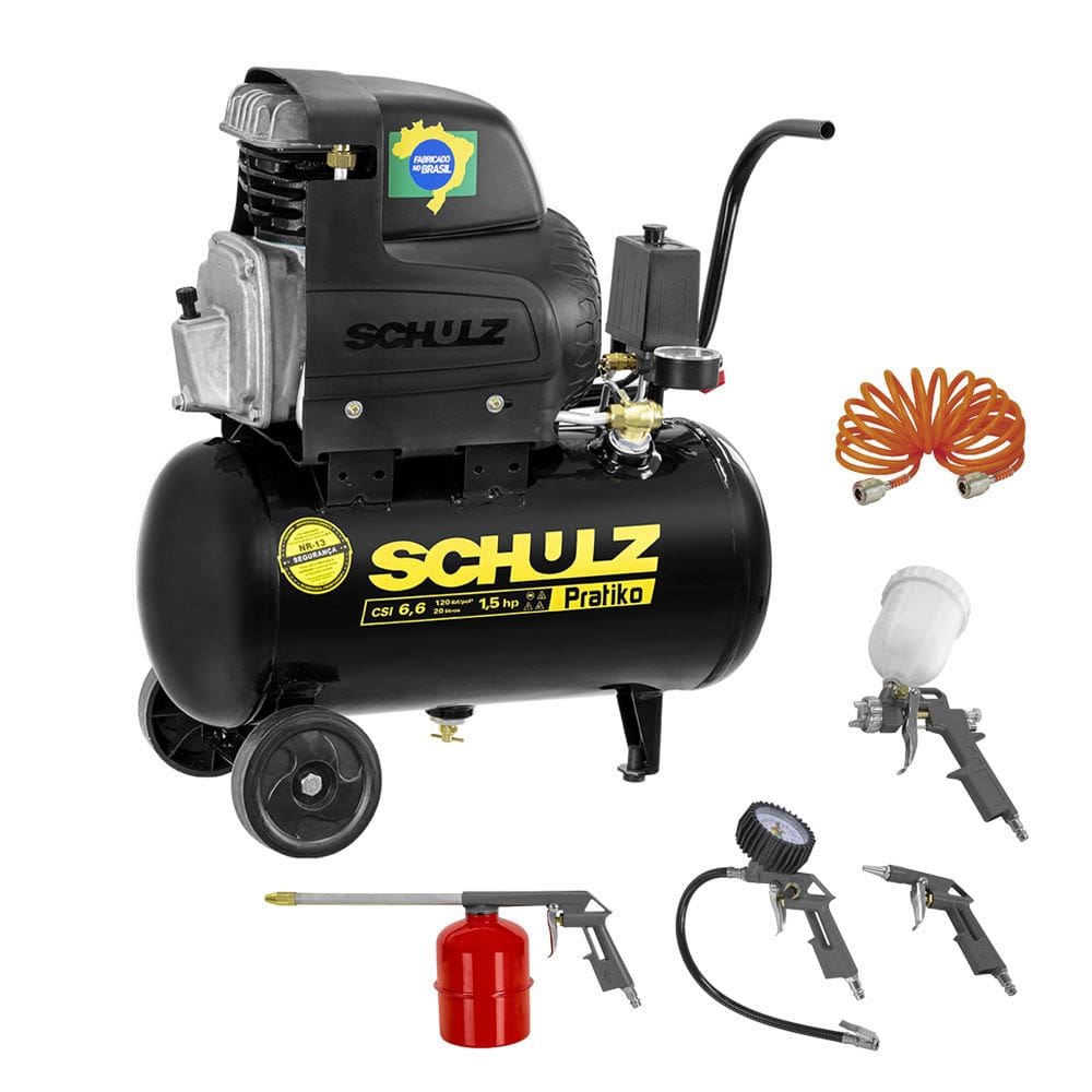 Compressor 1,5CV Pratiko CSI 6,6/20 + Kit Acessório 5 Peças Schulz 220V