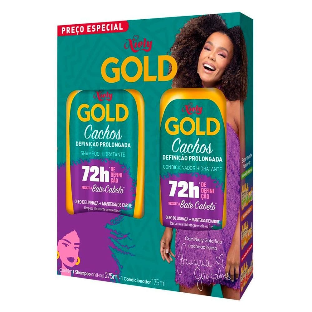 Shampoo Niely Gold Cachos Definição Prolongada 275ml e Condicionador Niely Gold Cachos Definição Prolongada 175ml