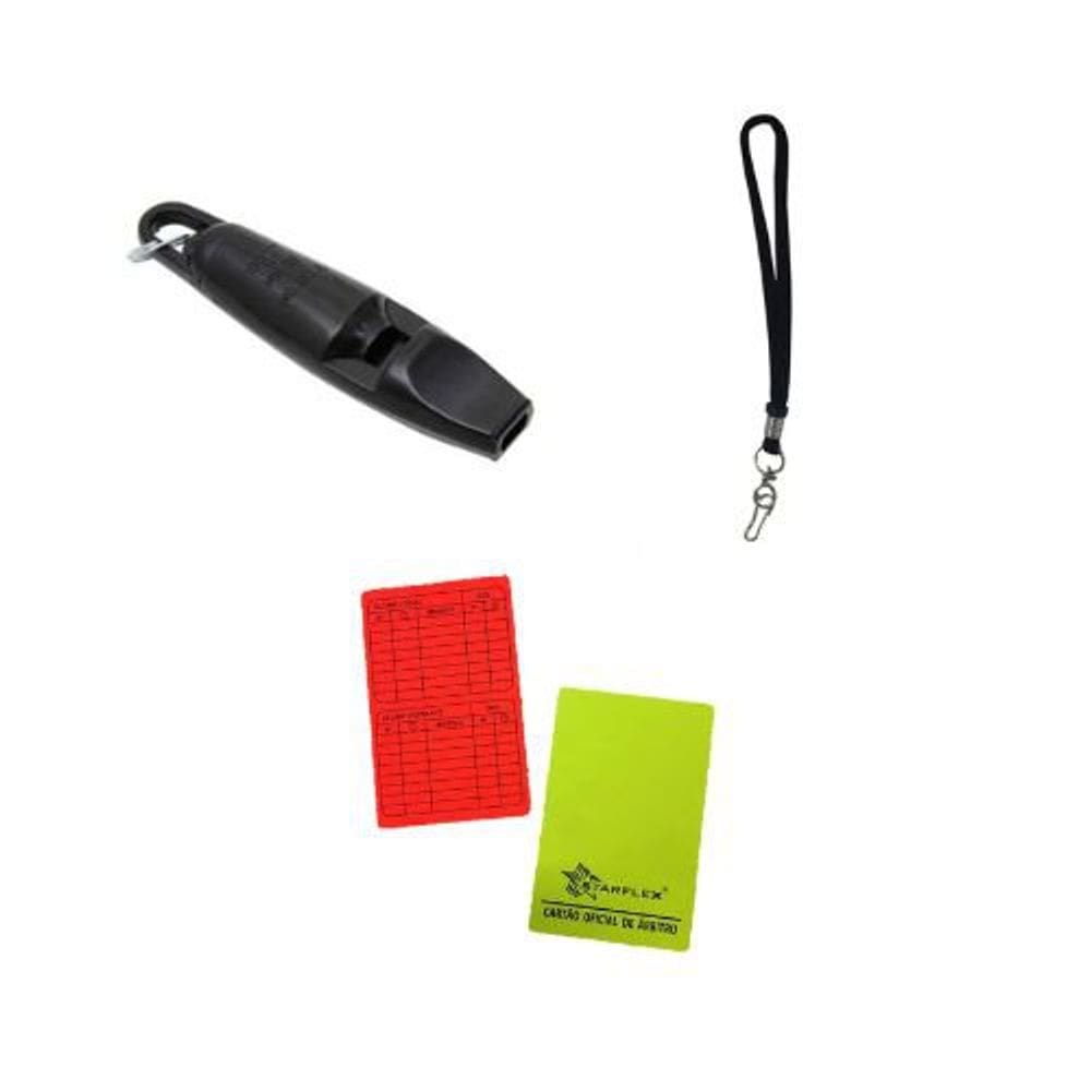 Kit de Apito 100 decibeis com cordão e Cartão de Juiz Arbitragem/Arbitro Mesário de Futebo Profissional de Campo