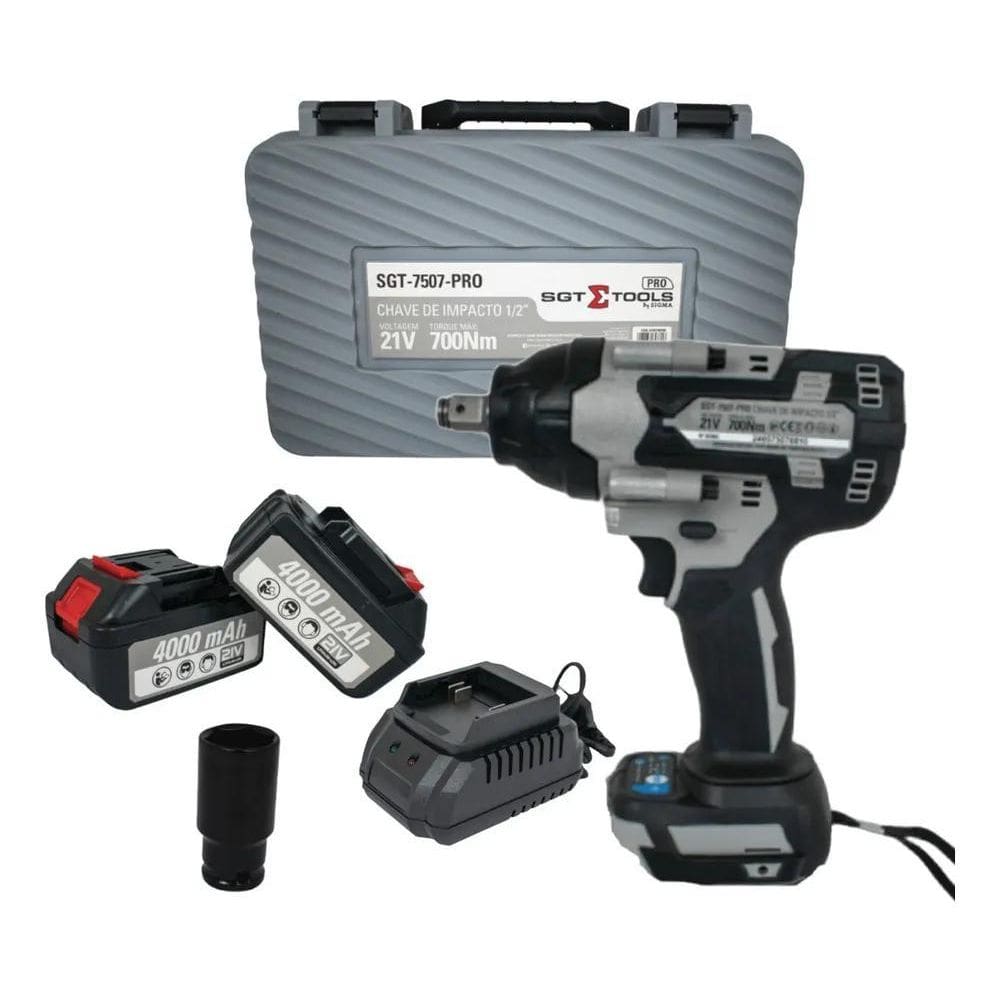 2X Chave De Impacto 1/2 700Nm 2 Baterias Sgt-7507 Pro Sigma