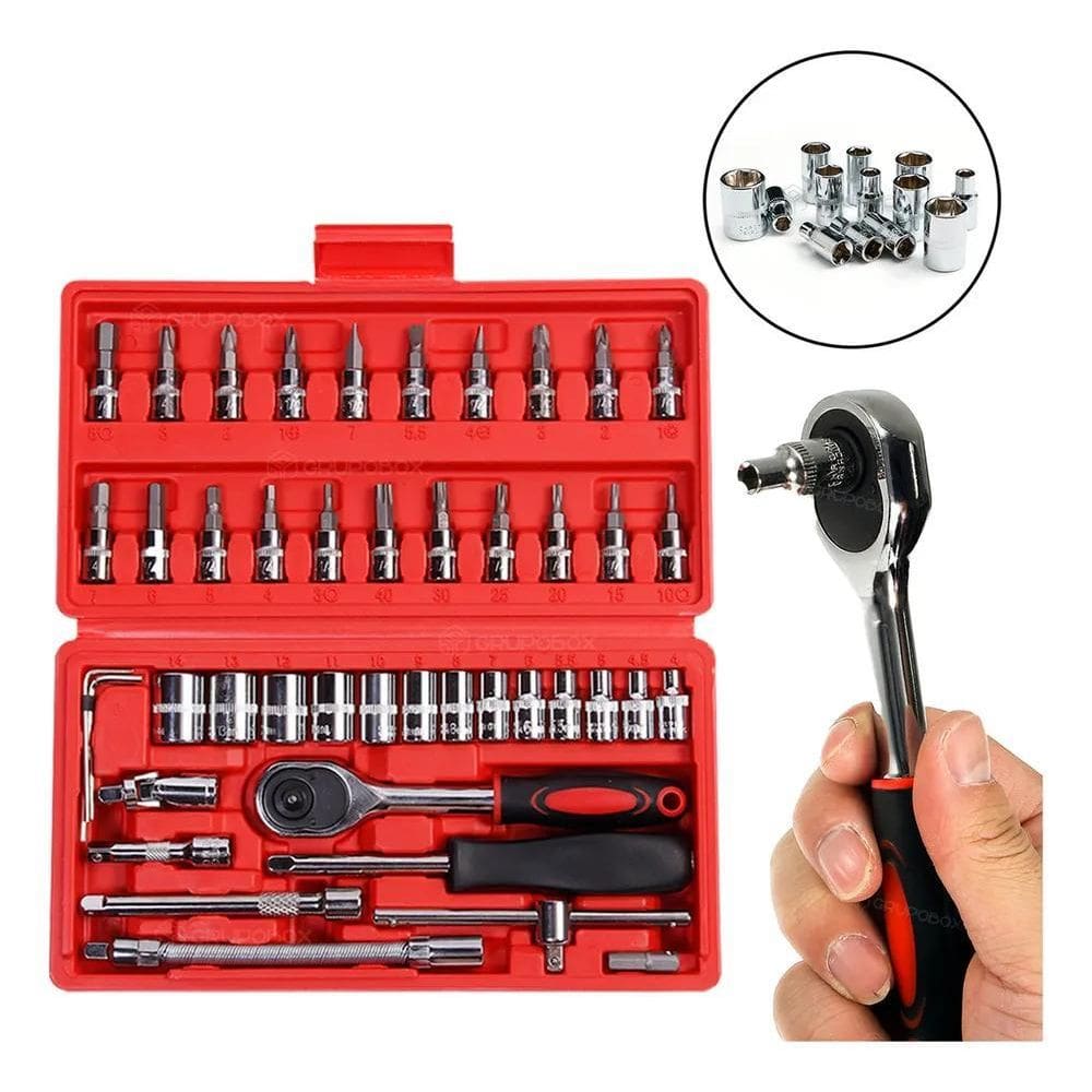 2X Kit Ferramenta Completo Catraca 46 Chaves Allen Fenda Tor
