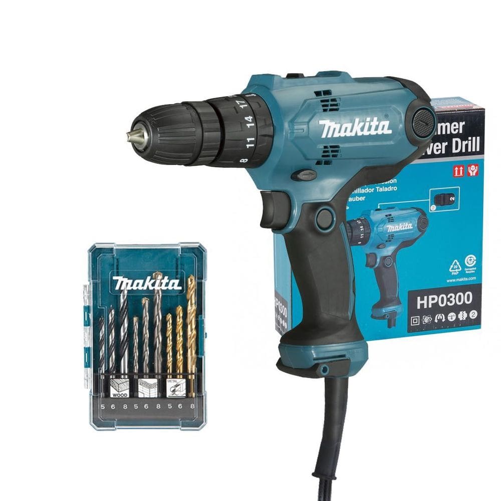 Furadeira Parafusad Impcto Makita 3/8 320W Hp0300 + Brocas