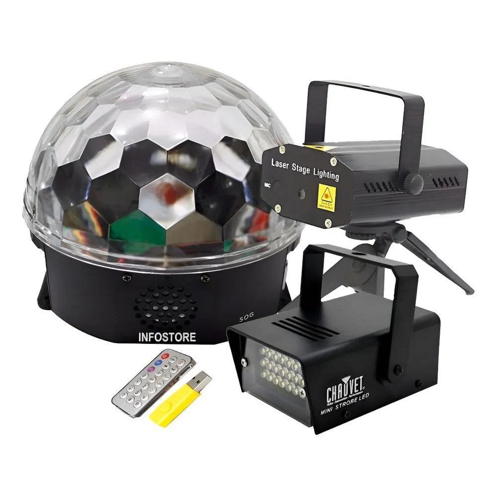 2X Kit Iluminação Festa Dj Balada Globo Magic Projetor E Str