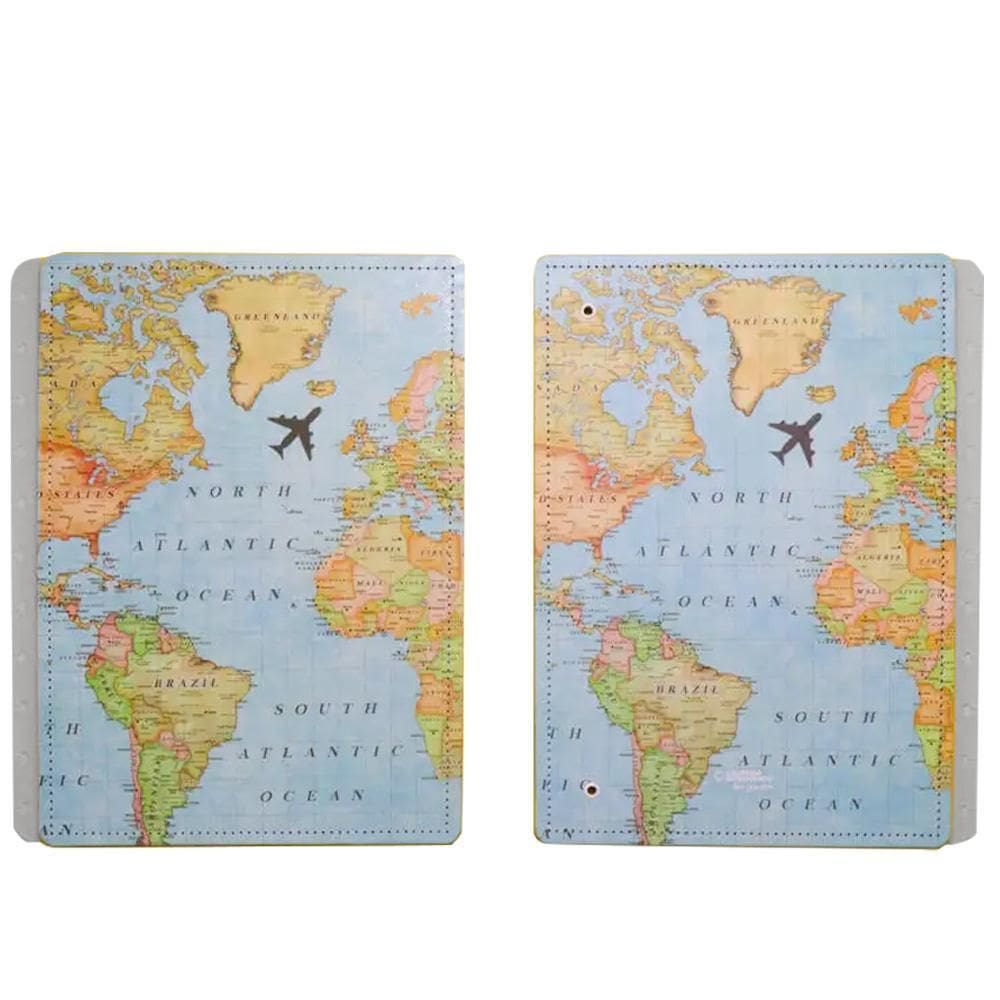 Capa E Contracapa Caderno Inteligente Grande Mapa Mundi Azul