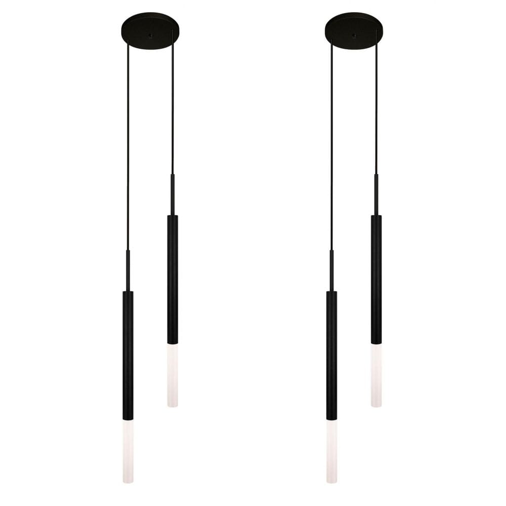 Kit 2 Luminárias Tubo Pendente Duplo Difusor Quarto Preto