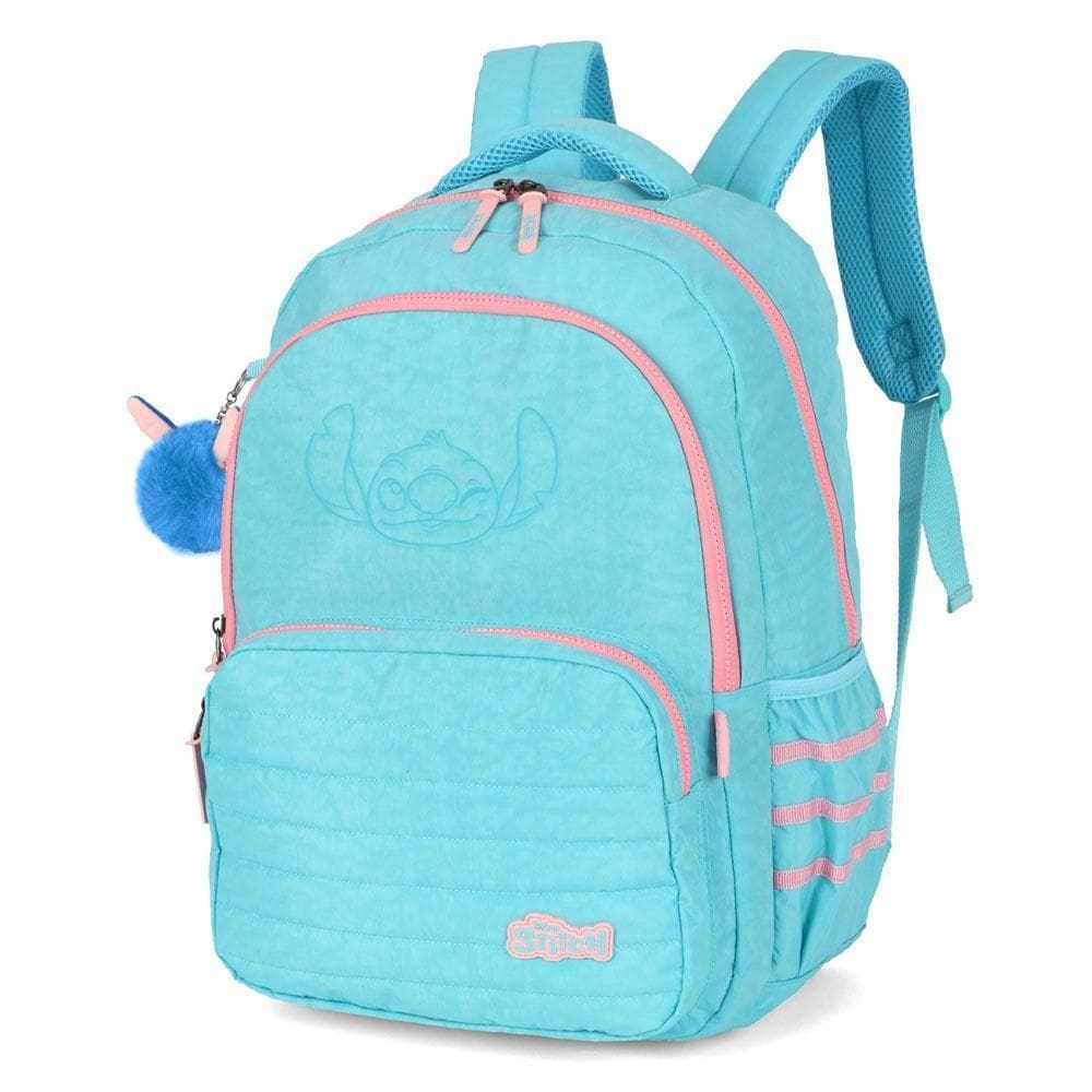 Mochila Costas 18 Disney Stitch Bordado Turquesa Luxcel