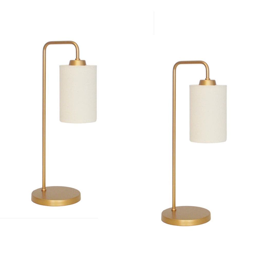 Kit 2 Abajur Luminária Mesa Retro Dourado Com Cúpula Cru.