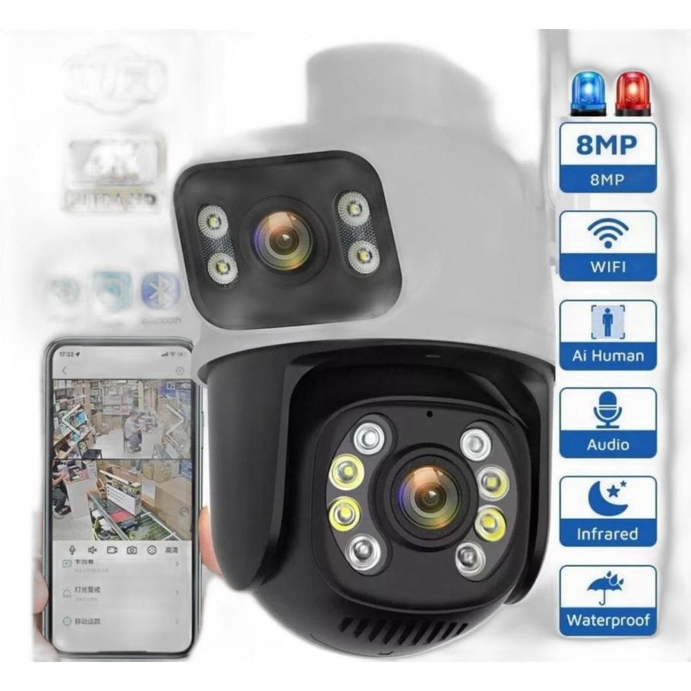 Câmera Wi-Fi Ptz Lente E Tela Dupla 360 5G Prova D` Agua 6Mp