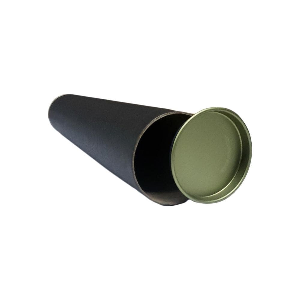 06 Tubo Papelão Postal Preto 40Cm X 6Cm Tampa Metálica