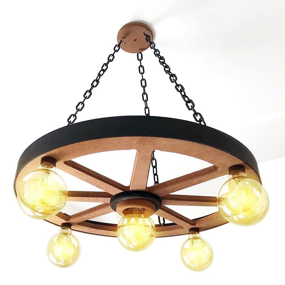 Luminária Roda De Carroça 5 Bocal 65 Cm Diâmetro 110/220 V