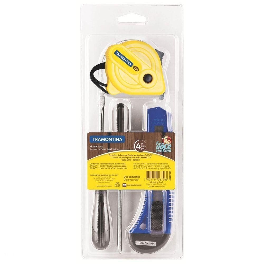 Kit De Ferramentas Com Trena Chaves De Fenda E Estilete Para Uso Doméstico 4 Peças