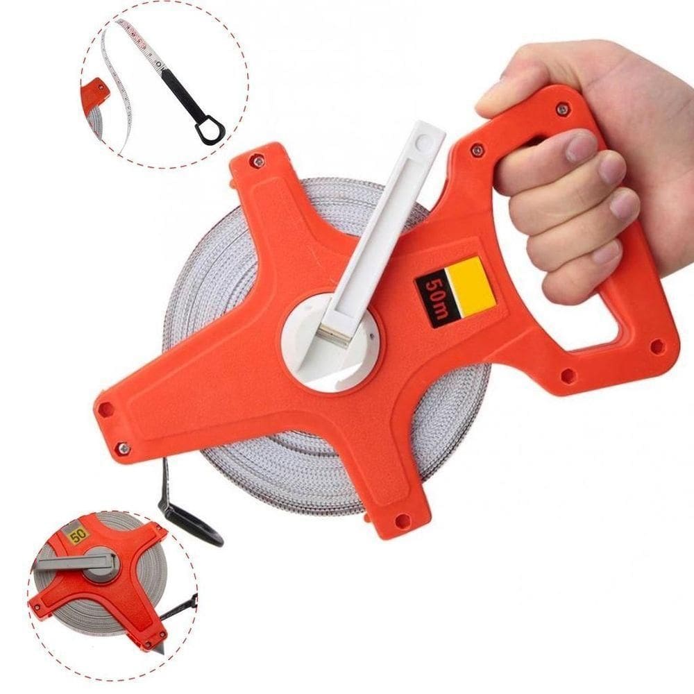 Trena 50 Metros Metrica Gigante Fibra De Vidro Medicao Com Manivela Caixa Aberta Profissional