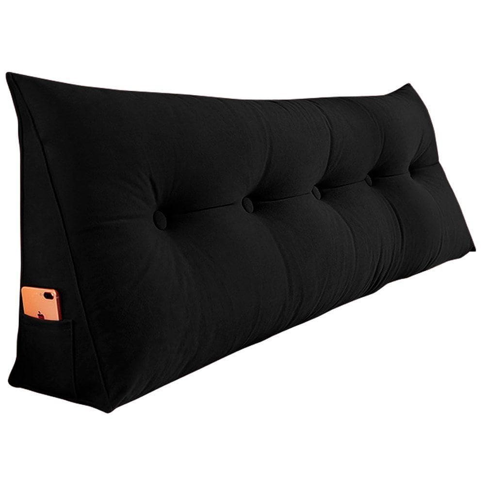 Almofada Para Cabeceira Encosto Apoio Lombar Spot 90cm Com Porta Celular Suede - Abmaza Cor Preto