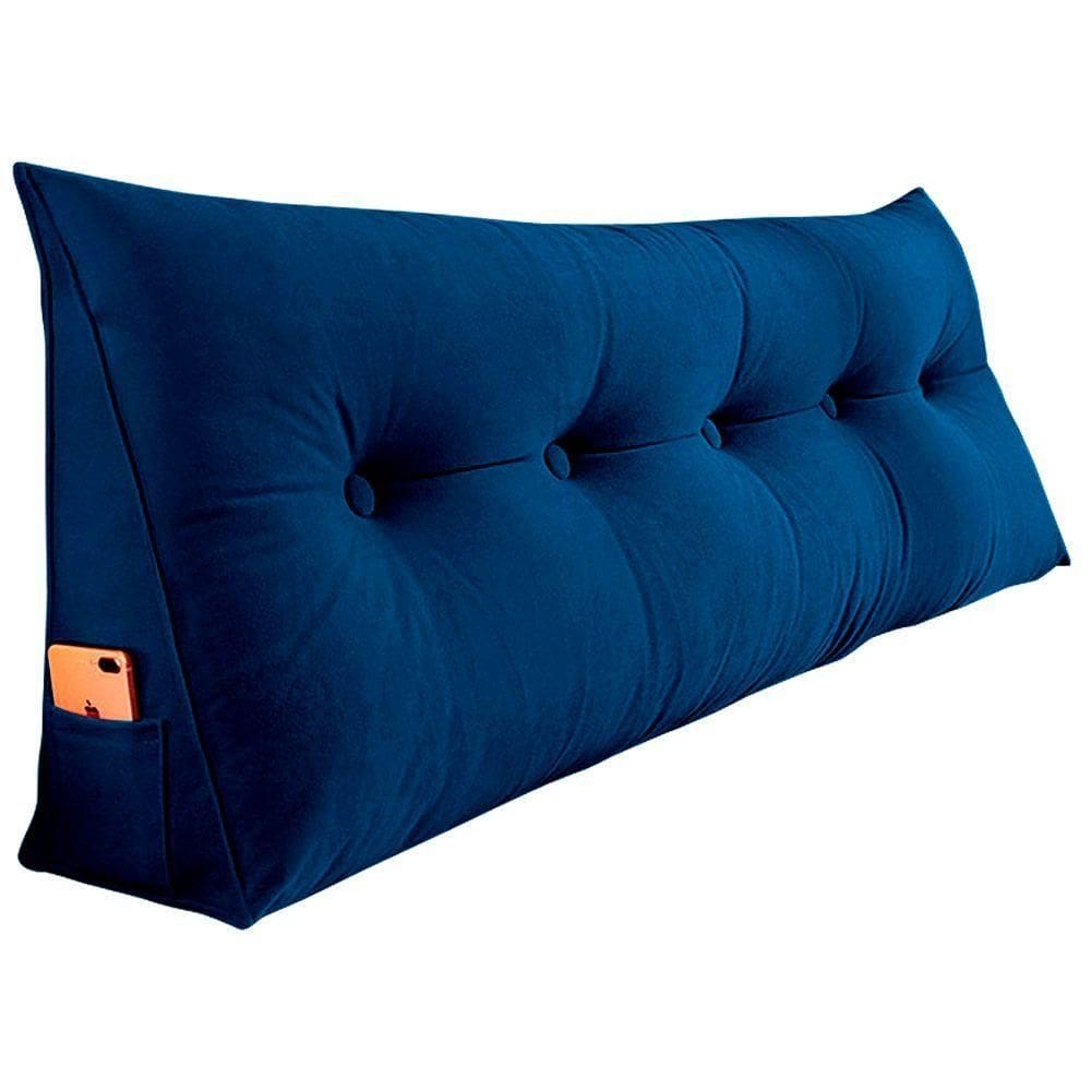 Almofada Para Cabeceira Encosto Apoio Lombar Spot 140cm Com Porta Celular Suede - Abmaza Cor Azul Escuro