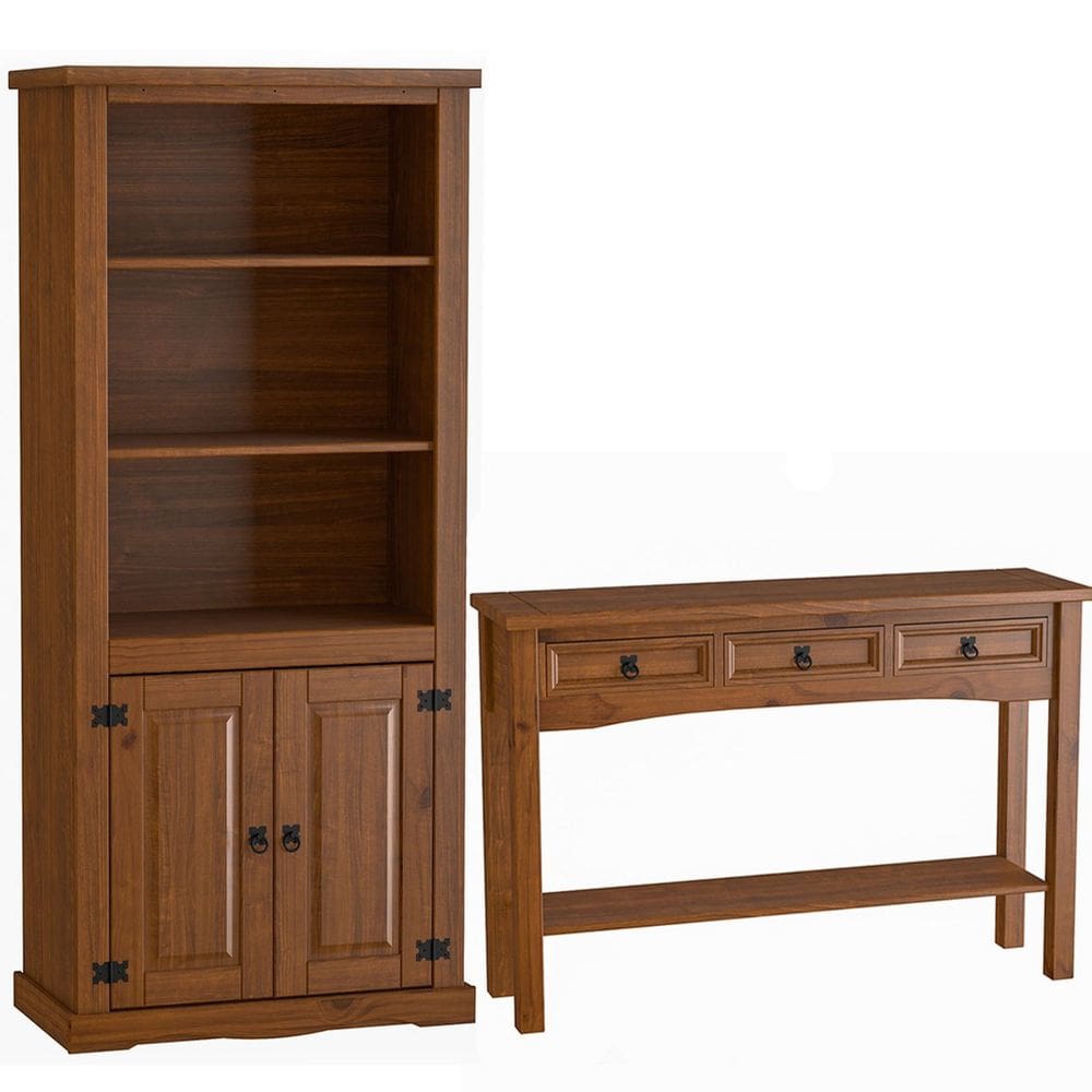 Kit Estante Livreiro 2 Portas e Aparador 100% Madeira Reino