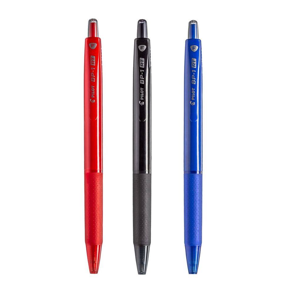 Kit 03 Caneta Esferográfica 0.7mm Retrátil Ponta de Aço C/ Grip - Pilot