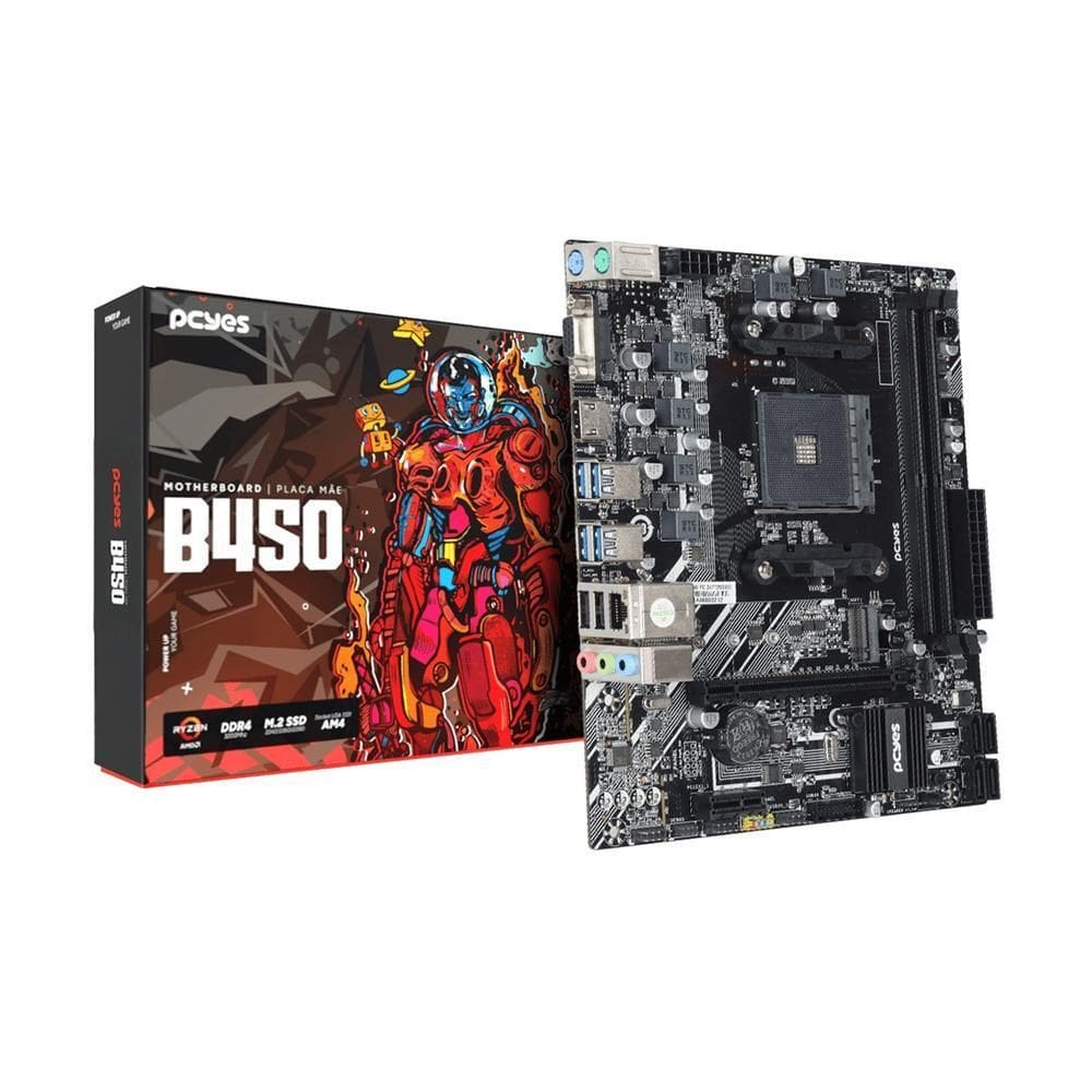 Placa Mãe Pcyes B450 Amd Am4 Ddr4 M2 Vga Hdmi