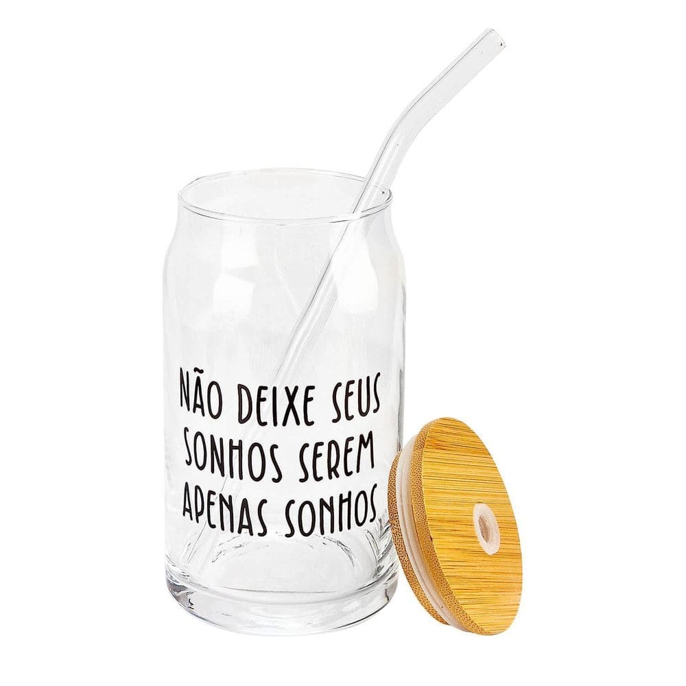 Copo De Vidro Com Canudo Tampa De Bambu Frases
