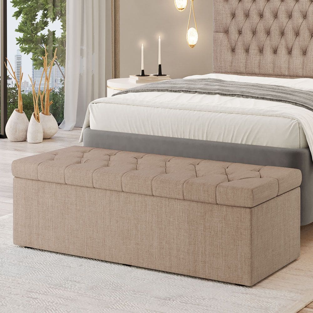 Calçadeira Baú Sagitarius Para Cama de Casal King 195cm no Tecido Linho - Agilidade e Elegância Aradecor