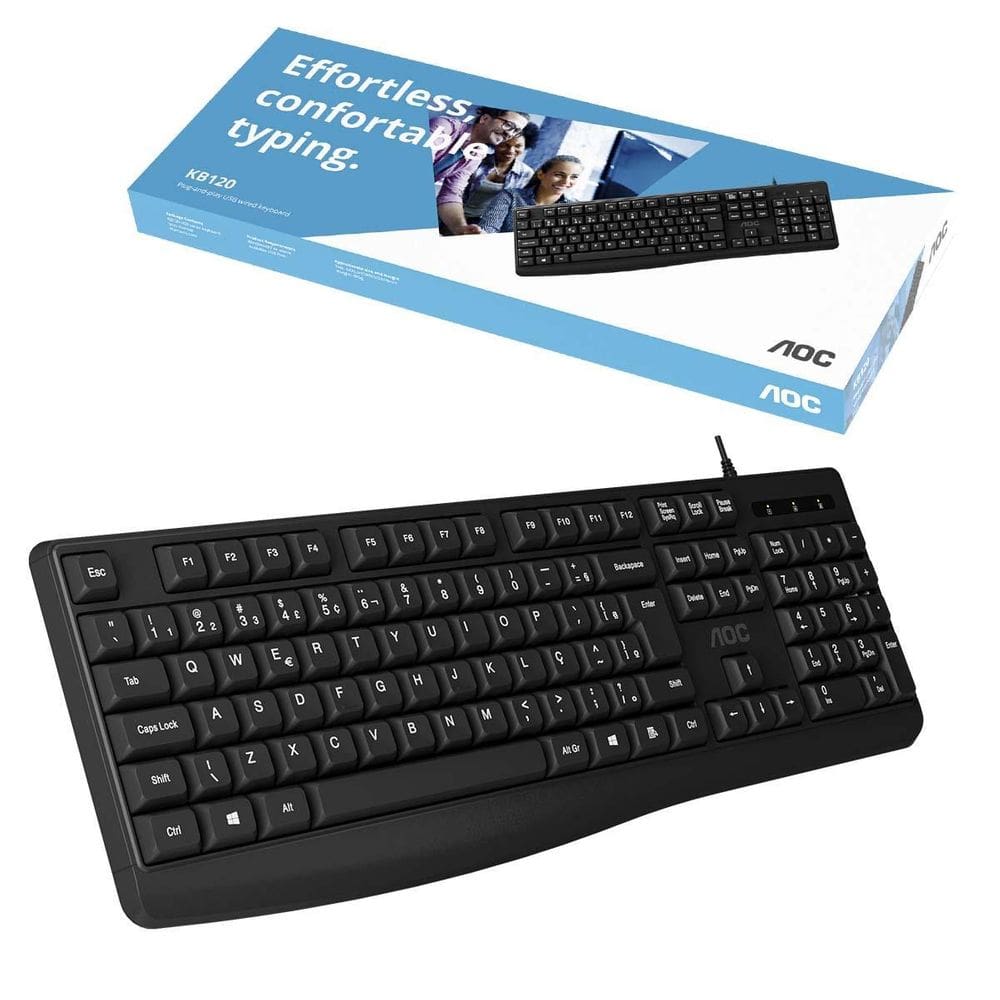 Teclado Com Fio Usb Escritorio Abnt Ç Aoc Kb120 Lançamento