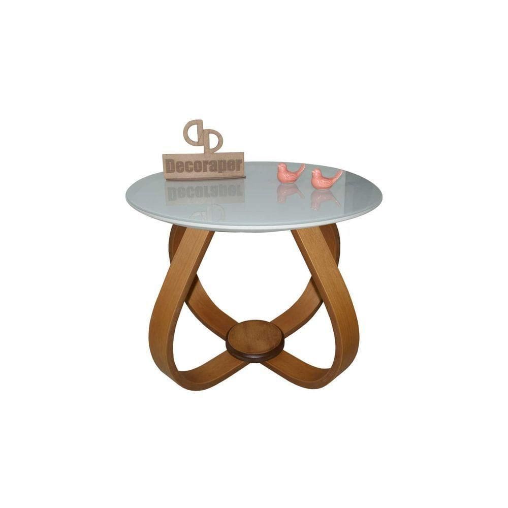 Mesa De Centro Cebola Com Vidro 50cm Off White 35cm