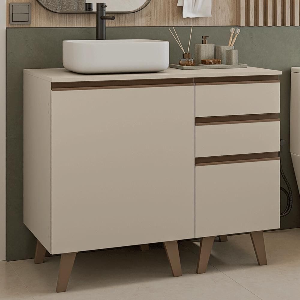 Gabinete Para Banheiro 100cm 1 Porta 3 Gavetas Nice Madesa 04 Crema