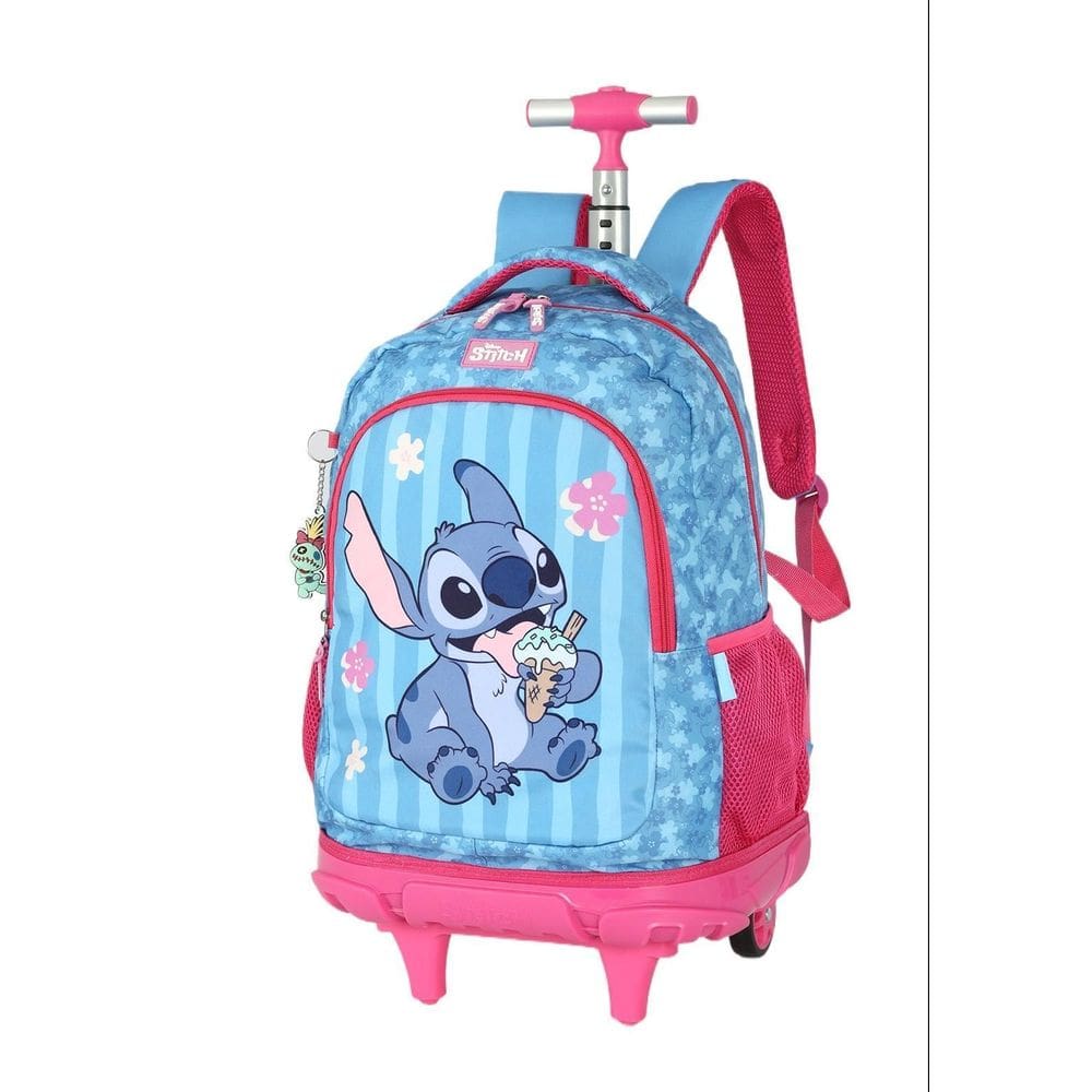 Mochila Escolar Stitch Rodinha Carrinho Costas Disney