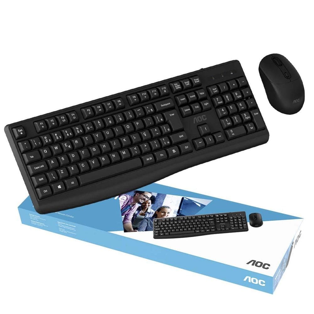 Kit Teclado E Mouse Sem Fio Aoc Com Ç Ergonomico Lançamento