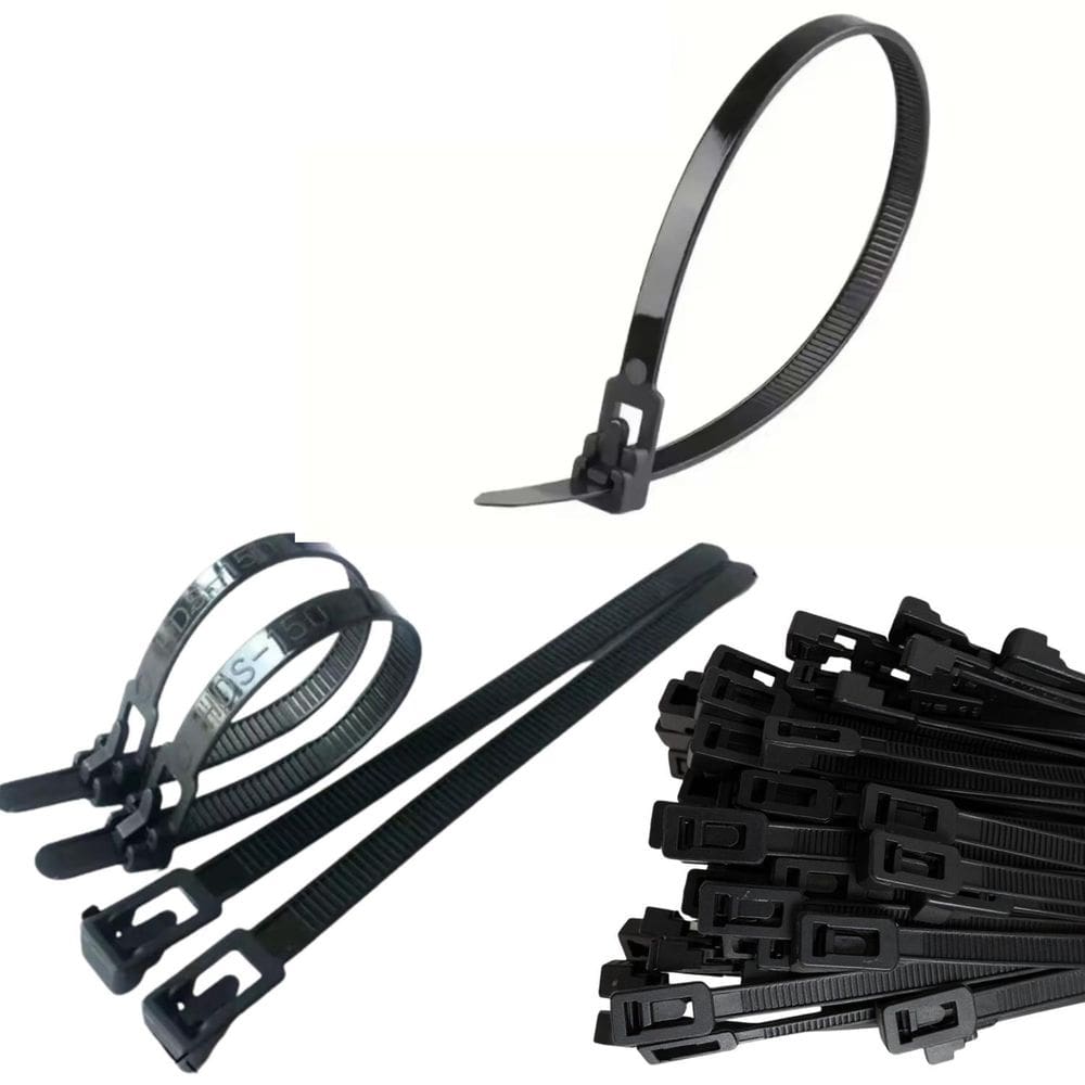 Kit 100 Abraçadeira Reutilizável Nylon Preta 5X300Mm