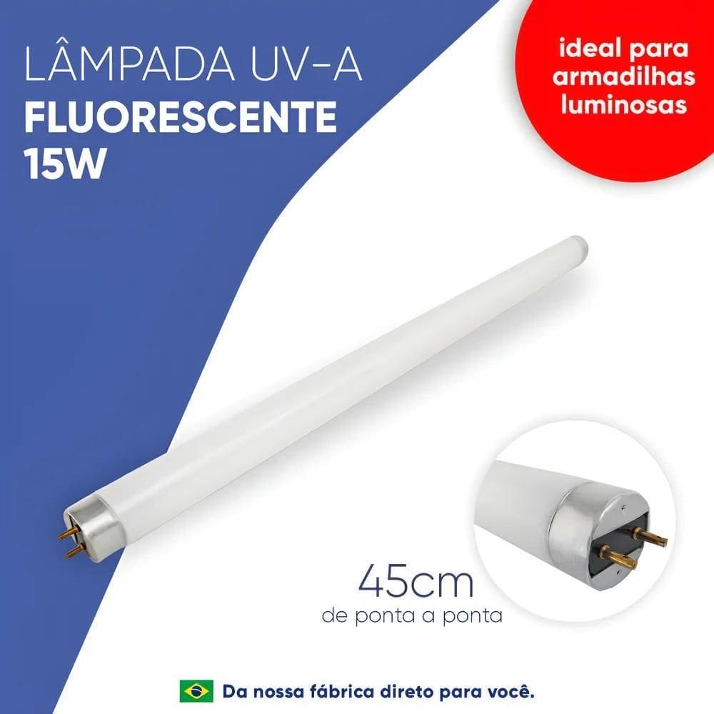 2X Lâmpada Fluorescente Luz Negra 15 Watts Luz Negra Uv-A 15