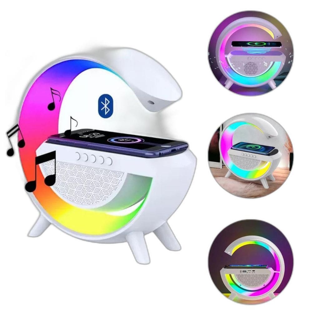 Caixa De Som Alta Carregador Por Indução Luminária Colorida