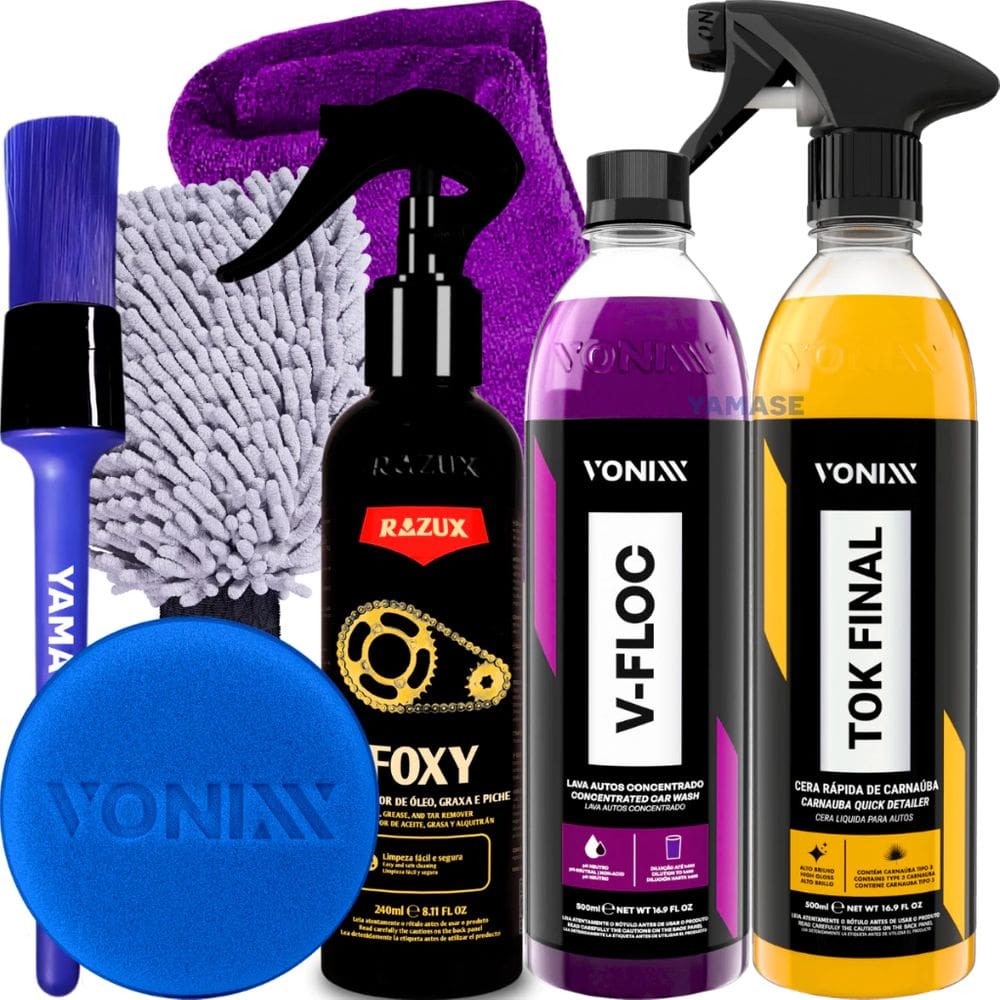 Kit Produto para Lavar Moto Cera Shampoo Desengraxante Limpador de Corrente Vonixx
