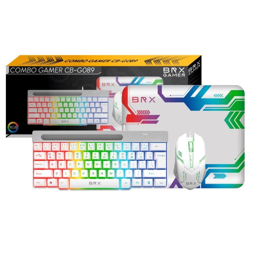 Kit Gamer Combo White Rgb Mousepad Mouse Teclado Brx Gamer