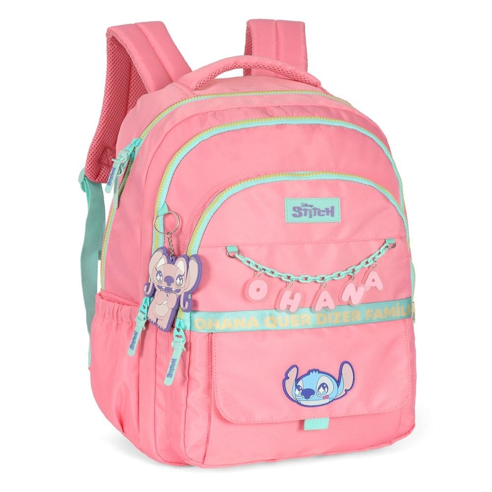 Mochila Escolar de Costas Stitch Laptop Luxcel Salmão Ohana