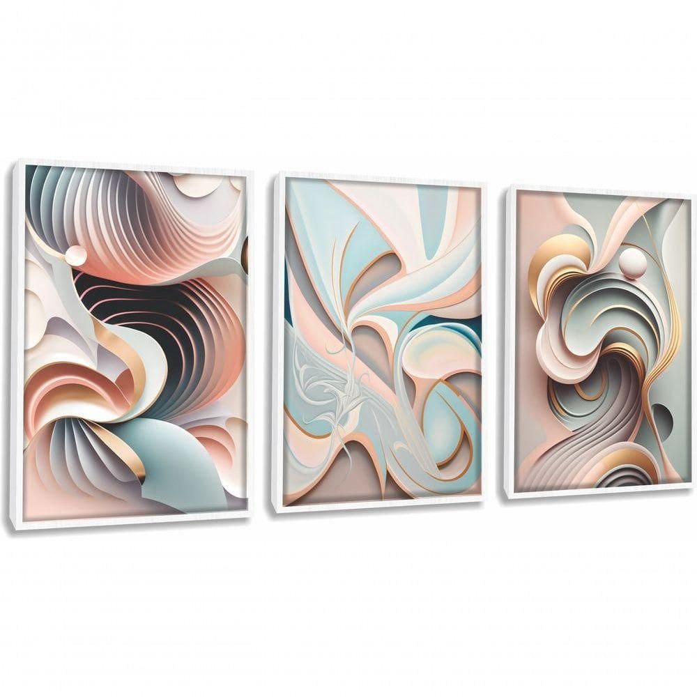 Quadro Decorativo Abstrato 3d Moderno Com Moldura Branco