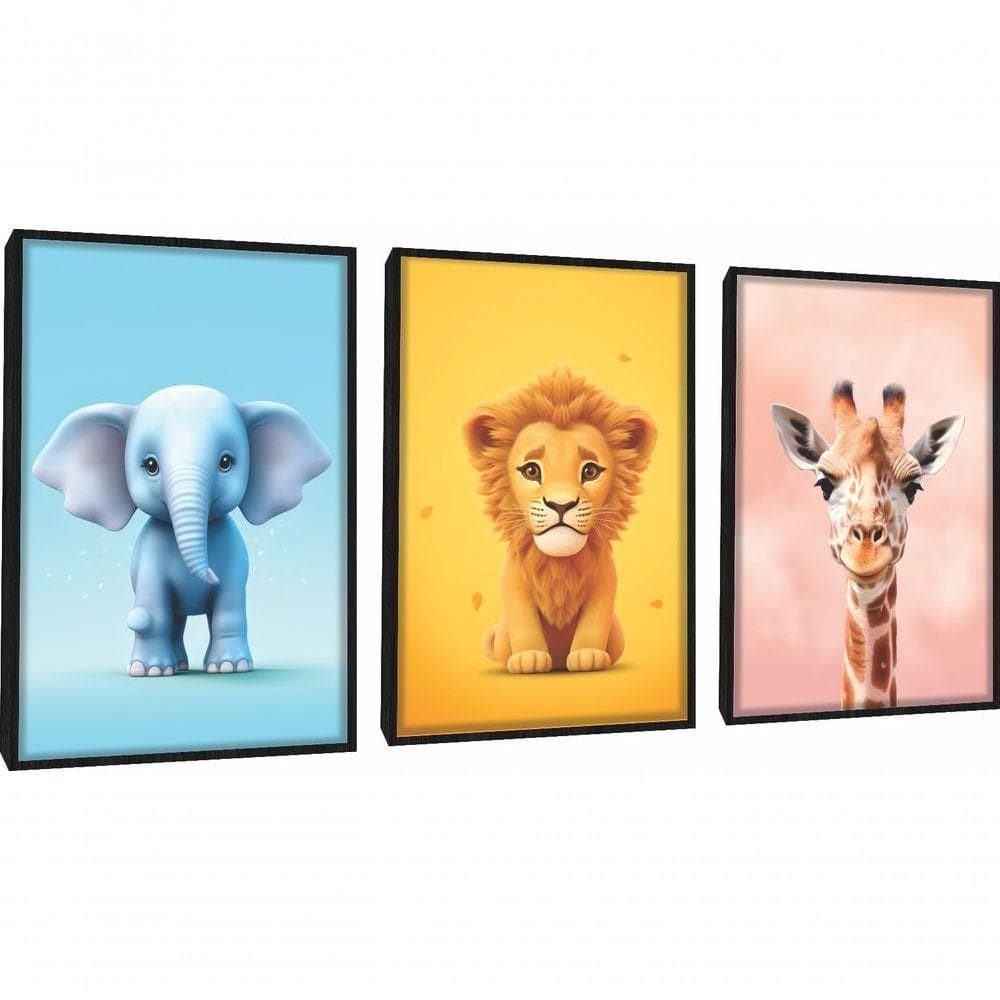 Quadro Decorativo Infantil Baby Animais Com Moldura Preto