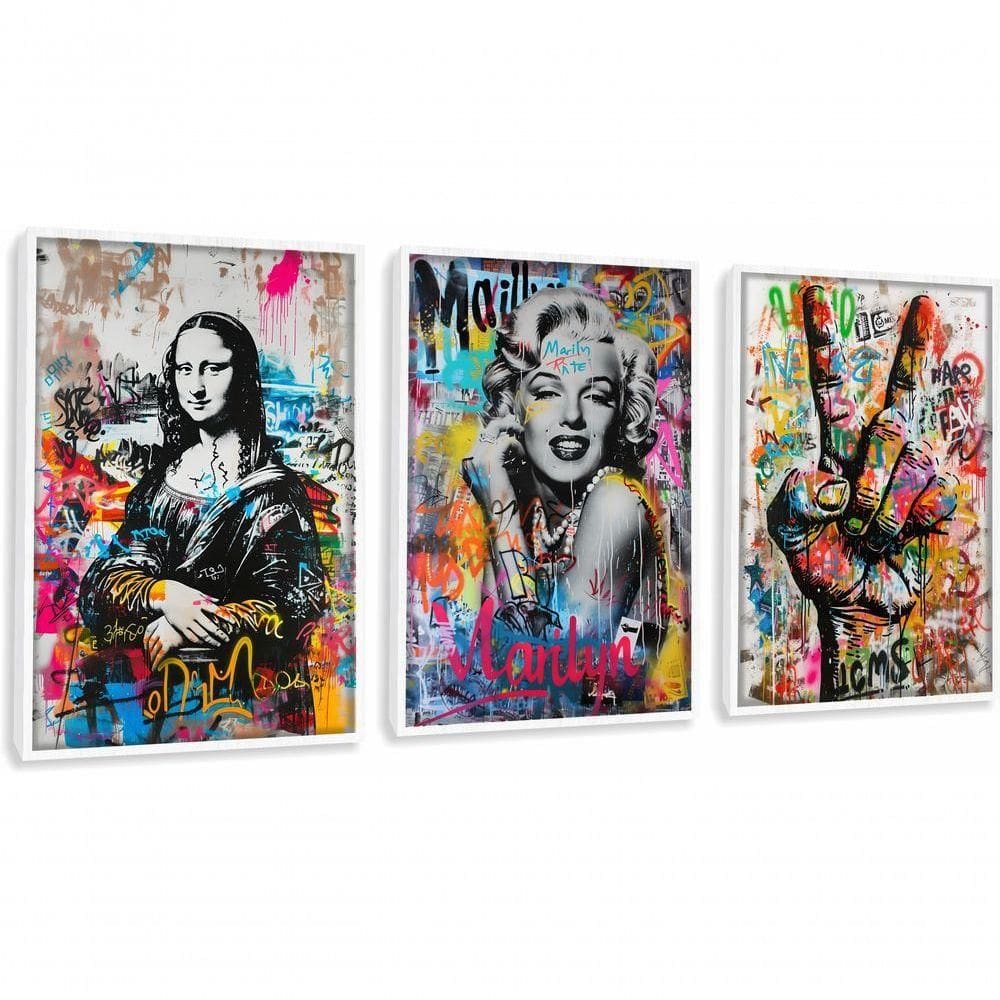 Quadro Decorativo Monalisa, Merilyn, Paz Com Moldura Branco