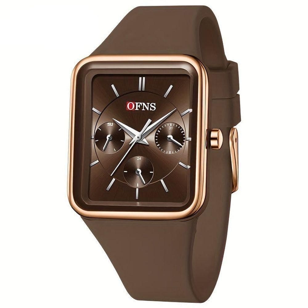 Relógio Quadrado De Quartzo Feminino Da Ofns, à Prova D`água Café