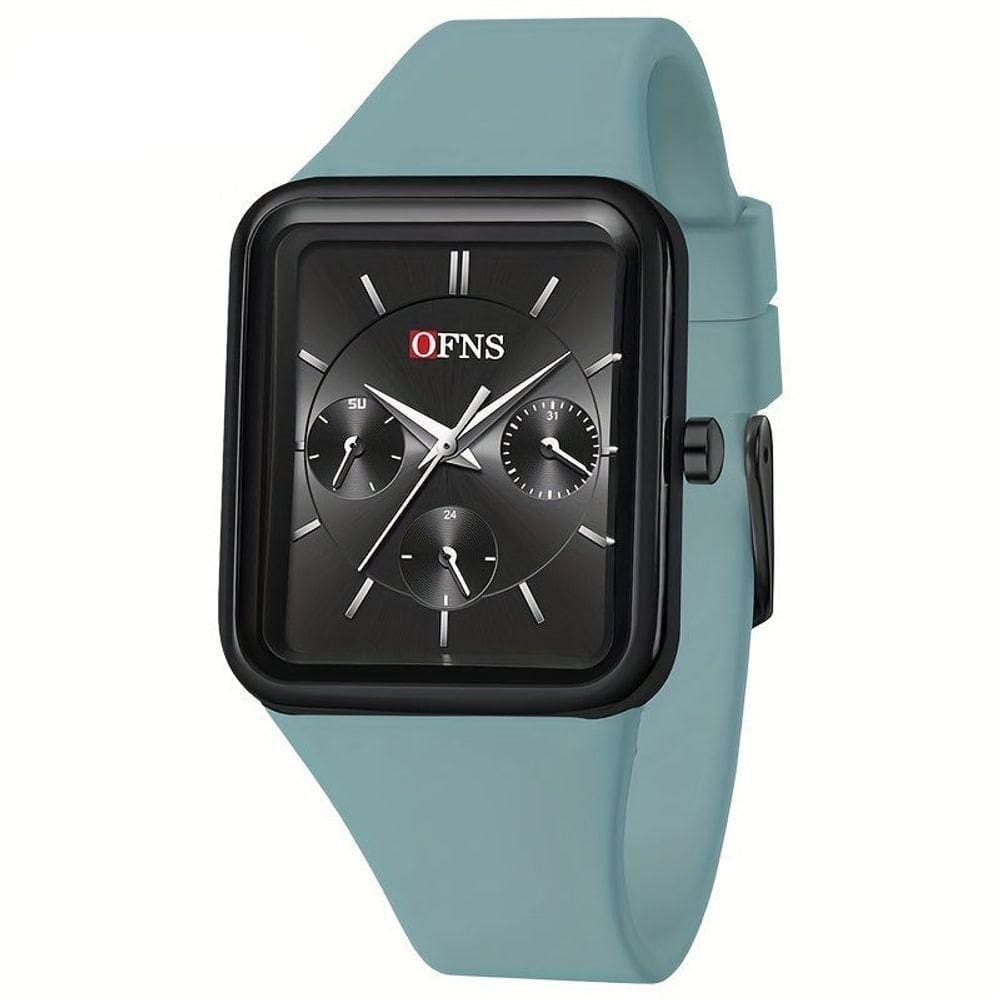 Relógio Quadrado De Quartzo Feminino Da Ofns, à Prova D`água Azul