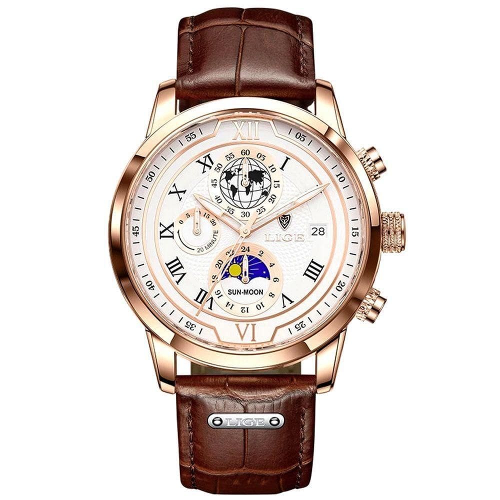 Relógio Masculino De Negócios Quartzo Esportivo à Prova D `água Marrom