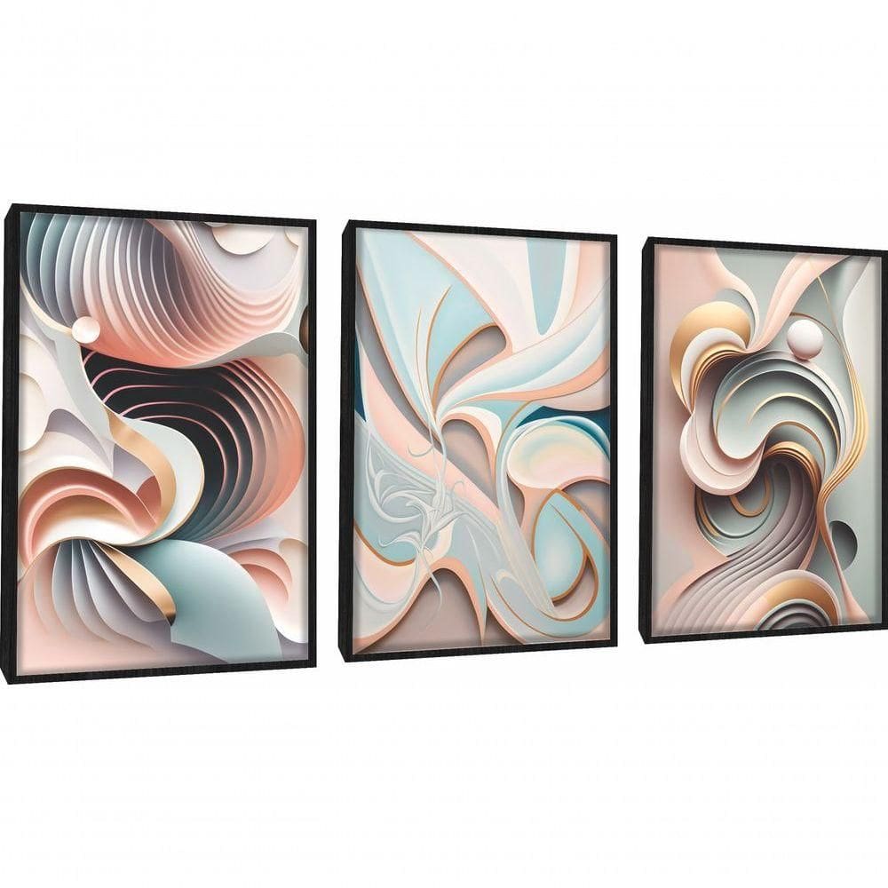 Quadro Decorativo Abstrato 3d Moderno Com Moldura Preto