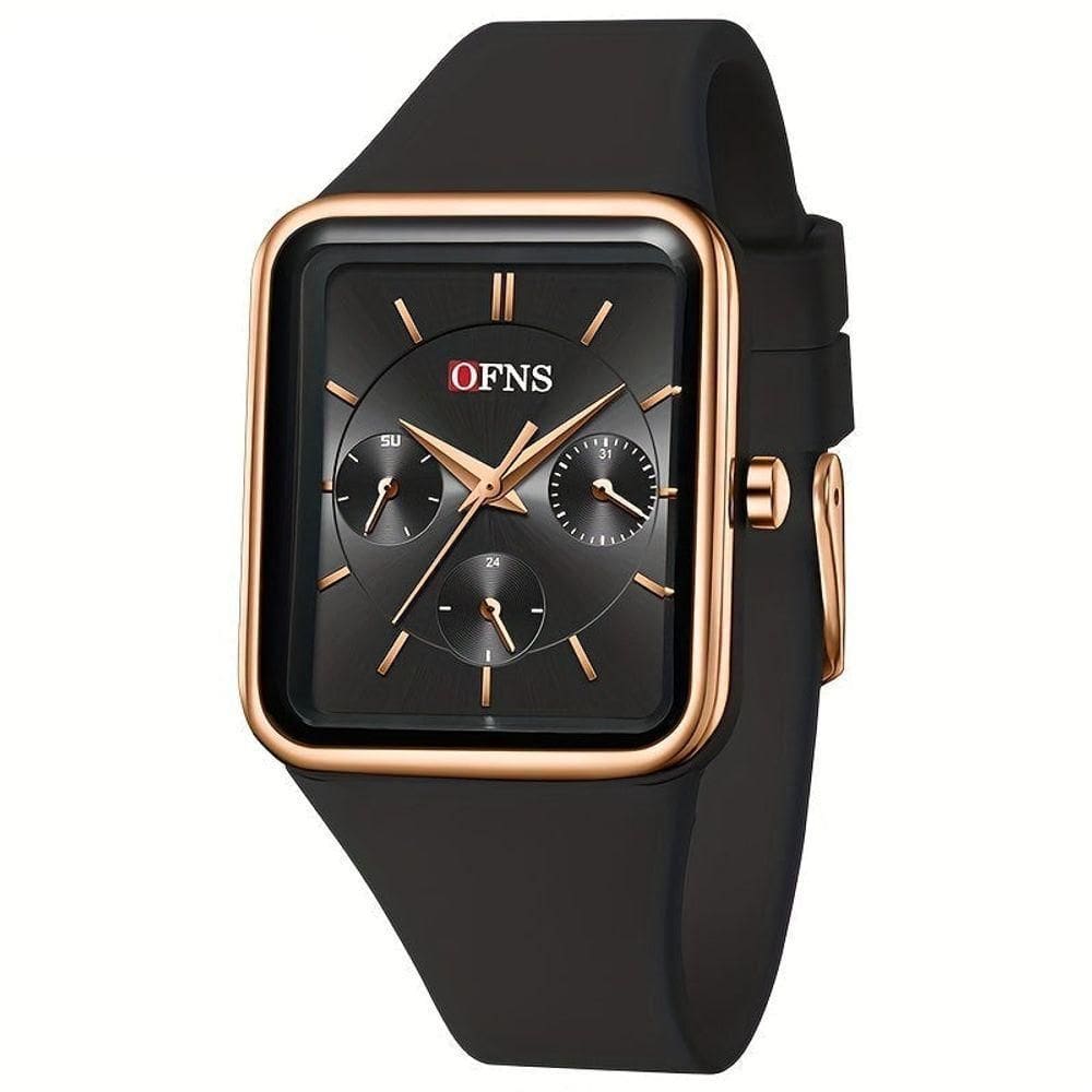 Relógio Quadrado De Quartzo Feminino Da Ofns, à Prova D`água Rosa Preto